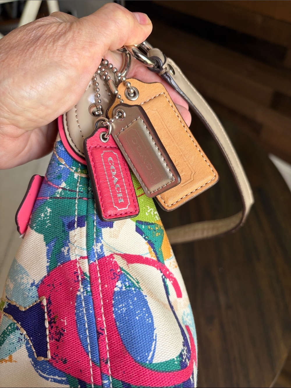 Coach Poppy Multicolor Canvas Shoulder Bag with Cream Leather Trim - Picture 7 of 16